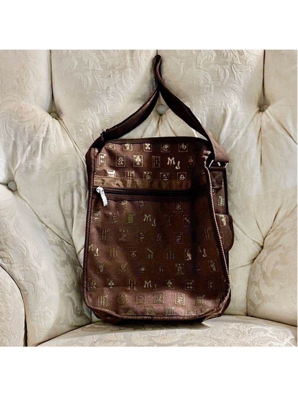 MAH JONGG 13” X 10” BROWN AND GOLD PATTERN ACCESSORIES BAG LIKE NEW CONDITION